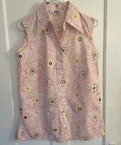 Vintage Women’s Montgomery Ward Sleeveless Pink Floral Size 36  70's Style - Picture 1 of 4