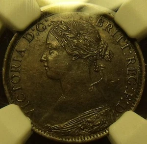 Great Britain 1860 Farthing Toothed Borders NGC AU Details~Enviromental Damage~ - Picture 1 of 4