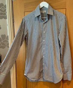 REISS Decon Fine Striped Shirt Green & White Long Sleeved Size S - Designer - Picture 1 of 12