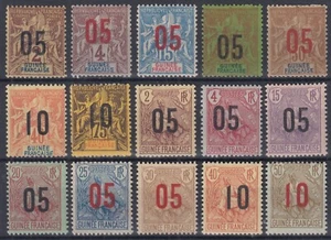 TIMBRE GUINEE SERIES SURCHARGEES N° 48/62 NEUVES * GOMME AVEC CHARNIERE - Picture 1 of 2