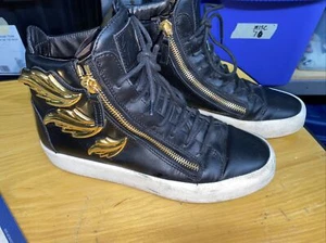 Giuseppe Zanotti Triple Wing High-top Sneaker, Black with Gold Wings 43 1/2 - Picture 1 of 12