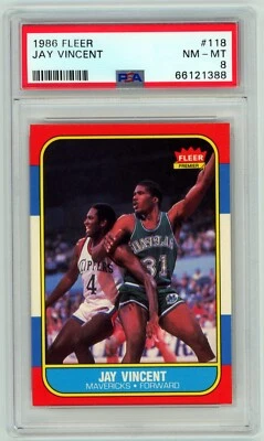 1986 Fleer #118 Jay Vincent PSA 8 NM/Mint Centered Dallas Mavericks - Image 1 of 2