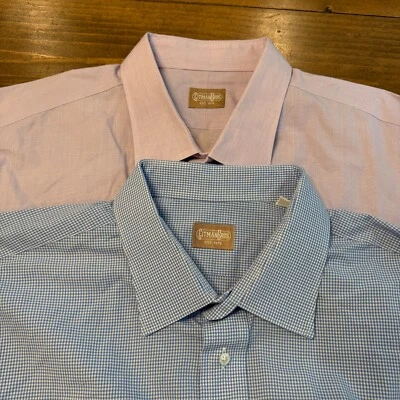 Gitman Bros Button Up Dress Shirts 19.5 - 37 Purple Blue Gingham USA LOT OF 2 - Image 1 of 4