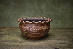 Handmade ceramic pot clay bowl Ukrainian art farmhouse home decor pottery lower  - Picture 1 of 8