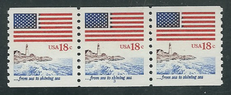 Scott #1891...18 Cent...Seacoast ...Plate # Strip of 3...#3 - Image 1 of 1