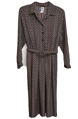 复古连衣裙 70 年代 80 年代 Willi of California 皮带 Midi A 字衬衫 18 小图案 — 第 1/4 张图片