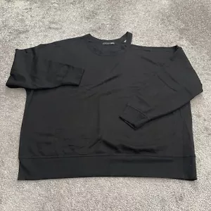 Black Tape Pullover Sweatshirt Women 2X Plus Black One Shoulder Crew Neck Casual - Picture 1 of 11