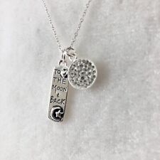 Love You To The Moon & Back Necklace .925 Sterling Silver Italy Crystal Pendant 