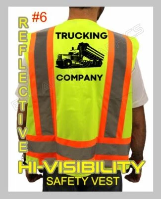 CUSTOM HI-VISIBILITY SAFETY VEST BLACK DESIGN YOUR TRUCKING COMPANY -REFLECTIVE- - Image 1 of 4
