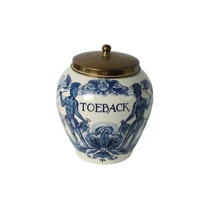 Antique TOEBACK Tobacco Jar | Goedewaagen Holland | Delft Blue Pottery - Picture 1 of 9