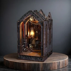 DIY Book Nook Kit Dark Cathedral Prayer Room with LED Lights 3D Puzzle for Adult - Picture 1 of 10