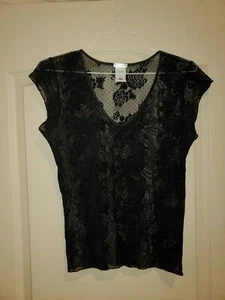 Old Navy schwarzes Spitzentop, schwarzes Rosenmuster, Gothic/Halloween! 🎃 - Bild 1 von 4