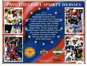 1991 UPPER DECK REGGIE WHITE BARKLEY SCHMIDT TOCCHET SIGNED 8X10 JSA AUTOGRAPH - Picture 1 of 2