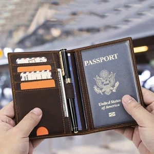 Genuine Leather Travel Passport Wallet Holder Slim RFID Blocking Card Case Cover - Picture 1 of 12