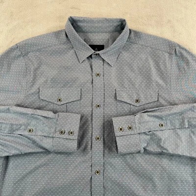 Camisa prAna Ascension Hombres Mediana Azul Cambray Geométrica Rollo Tab UPF LS NUEVA SIN ETIQUETAS Foto 1 de 4