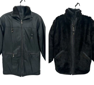 Vtg New York Classics Reversible Leather Jacket Mens Med Black Leather Faux Fur - Picture 1 of 10