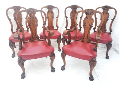 Ornately Carved Set of 6 Dining Chairs w/ Claw Feet:  2 Armchairs & 4 Side Chair - Image 1 of 4