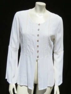 BOSTON PROPER Ivory Rayon Lace Long Bell Sleeves Peplum Shirt Blouse Top US XS - Picture 1 of 5
