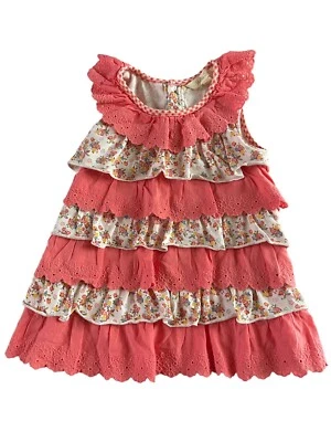 Matilda Jane Girl's Size 4 Dress Eyelace  Tiered Floral Orange Salmon Cream - Image 1 of 4
