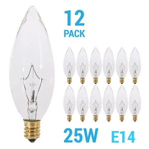 (12 Pack) Clear Chandelier Bulbs 25W Watt European Base E14 Torpedo Tip 120V - Picture 1 of 4