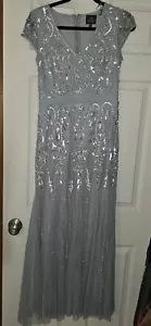 Adrianna Papell gray beaded sequins long gown dress size 4 women's nwot GORGEOUS - Picture 1 of 13
