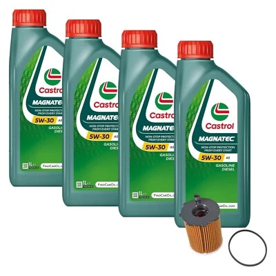 Kit 4 Litri Olio Castrol Magnatec 5w30 A5 + Filtro Olio Motori 1.4 1.6 Tdci - Immagine 1 di 4