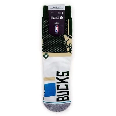 Stance Milwaukee Bucks Shortcut Crew Socks Small Mens Womens Kids NBA Basketball - Image 1 of 4