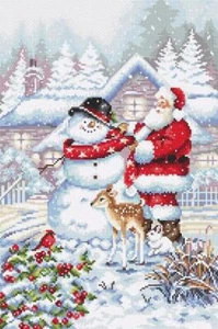 LetiStitch Counted Cross Stitch Kit Snowman and Santa L8015 - Picture 1 of 12