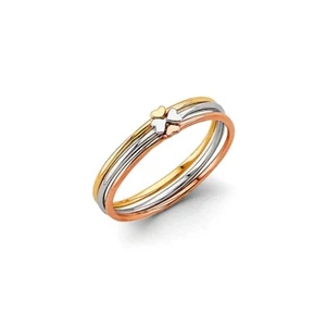 Womens 14k 3C Real Gold Stackable Heart Ring Band Fancy Fashion Size 7 - Picture 1 of 7