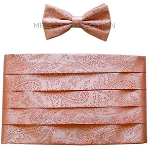 New Polyester Paisley Cummerbund and Bowtie Set Formal Wedding Prom Peach - Picture 1 of 4