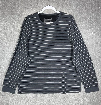 Camisa Eddie Bauer Manga Larga Tejido Gofre Rayas Cuello Redondo Para Hombre Talla XL Azul Foto 1 de 4