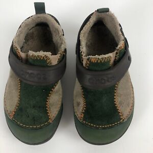 CROCS Dawson Green Suede Faux Fur lined Clogs Boys Girls Toddlers Size Child 8