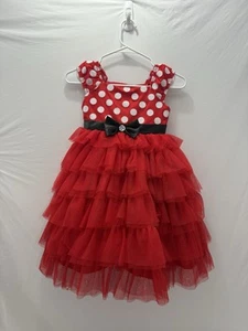 Minnie Mouse Red White Disney Party Holiday Dress Tulle Glitter Ruffles 6X - Picture 1 of 4