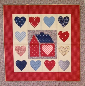 Marti Michell ~ "Herzen mit Haus in der Mitte" ~ Baumwollstoff Panel ~ 13"x13" - Bild 1 von 2