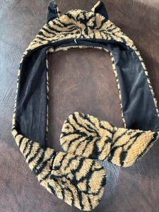 Tigermütze mit Ohren und angenähten Fäustlingen Einheitsgröße Kapuze/Schal Fäustlinge - Bild 1 von 6
