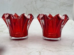Portavelas Mikasa República Checa Rojo Plomo Cristal Votivos Skyline Cantidad 2 Usado en Excelente Condición - Imagen 1 de 14