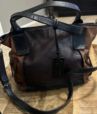 复古 FOSSIL Emerson 卵石纹皮革单肩包斜挎包 14x11x5.5 英寸 Y2K — 第 1/4 张图片