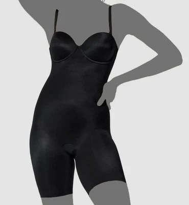 Body Spanx Feminino Preto Sem Alças Conversível Underwire Coxa Média Tamanho P - Imagem 1 de 2