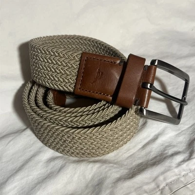 Cinto trançado masculino Tommy Bahama tecido couro G XL marrom bronzeado preppy clássico - Imagem 1 de 4
