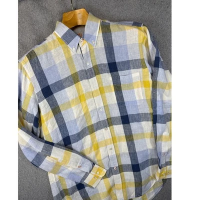 J McLaughlin 100% Linen Plaid Button Down Shirt Mens Size M Hipster Academia EUC - Image 1 of 4