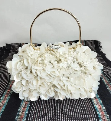 ("ENVÍO GRATUITO") CAJA CLUTCH LENTEJUELAS BLANCAS NUEVA MODA ELEGANTE PARA MUJER NIÑA, BOLSO S Foto 1 de 4