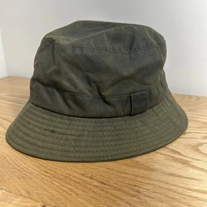Vintage Barbour Bucket Hat Wax Green A115 Made in England Mens XL Hunting Fish - Picture 1 of 15