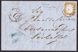 Italia Regno, lettera da Livorno del 1862 con 10 c. bistro oliva Sardegna  -HG10 - Picture 1 of 4