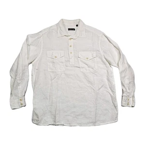 Orvis 100% Linen Long Sleeve Polo Shirt Mens L Popover Chest Pockets Casual - Picture 1 of 13