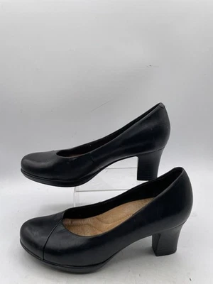 Earth Tamarack Dress Pumps Women's Sz 7.5 Black Leather Block Heel Slip-On - Image 1 of 4