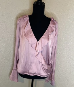 A New Day Women's Size XL Pink Flounce Long Sleeve V-Neck Ruffle Wrap Blouse - Picture 1 of 9