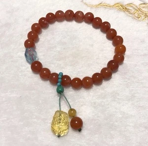 Quality natural Nanhong Agate bracelet 7mm Red With Piqiu Amber Pendant (S0150) - Picture 1 of 7