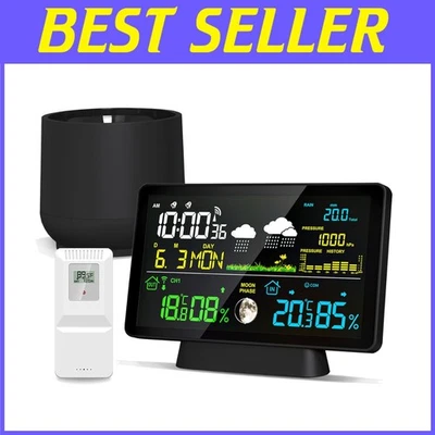 Colorful LCD Weather Station with Rain Gauge & Atomic Clock - Image 1 of 4