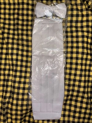 SILKY Cumberbund BowTie Solid SILVER GRAY Men's Grey Cummerbund Bow Tie Set - Image 1 of 4