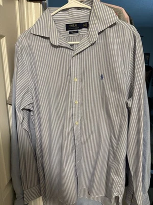 Camisa Ralph Lauren Para Hombre 15.5 Manga Larga Botón Frontal Ajuste Personalizado Rayas Foto 1 de 3